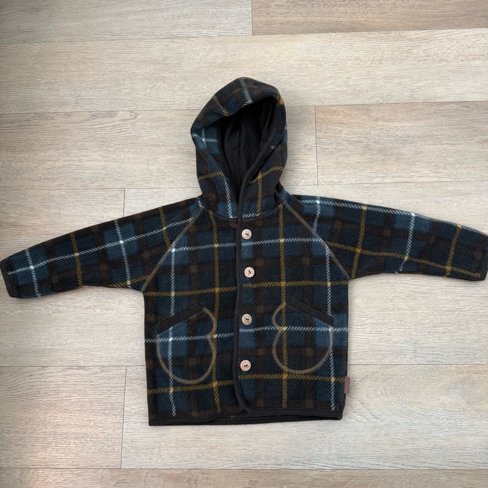 Molo Baby Plaid Hooded Jacket with Button Closure - 18M
